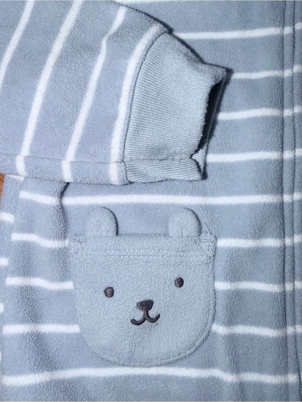 Carter's Light Blue & White Striped Hooded Zip Sweatshirt with Bear Pockets